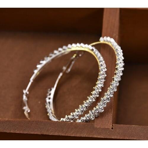 2021 New Earrings Luxurious Bright Full Crystal Rhinestone Hoop Earrings Pearl Drop Earring for Women Jewelry