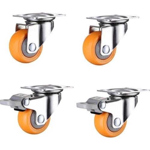4pcs 1/1.25 1.5 2inch Heavy Duty 60kg Orange Swivel Castor Wheels Trolley Furniture Caster Rubber