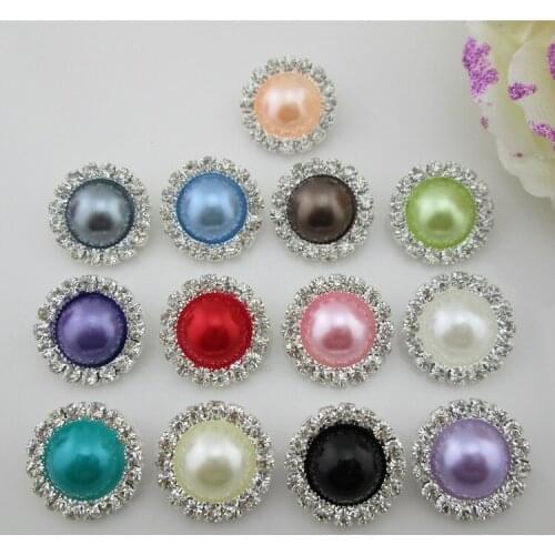 5pcs round clear crystal rhinestone 13 colors shank pearl buttons (17mm)