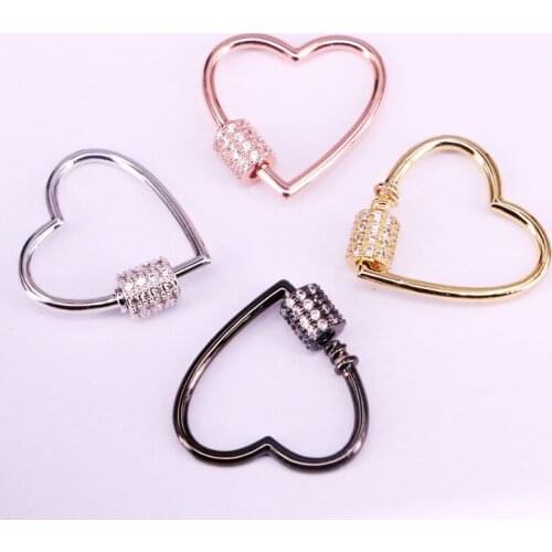 6Pcs, 2019 New CZ Heart Shape Screw Clasp Lock , Carabiner Pave Lock, Heart Clasp, Findings