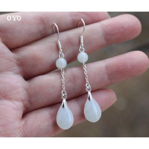 925 silver inlaid natural water jade jade earrings female long classic simple earrings