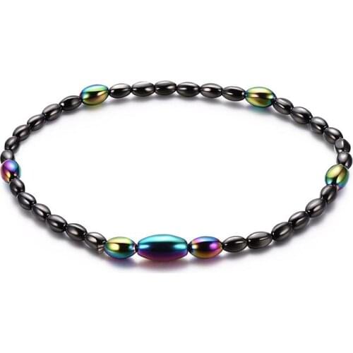Natural Stone Anklet Stylish Presents Magnetic Rainbow Anklet for Women Men Healthy Hematite Black Stone Beads Gorgeous Jewelry