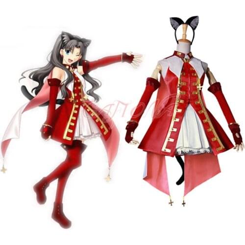 Cafiona Fate/Hollow Ataraxia Tohsaka Rin Cosplay Costume Sexy Girls Red Dress Any Size