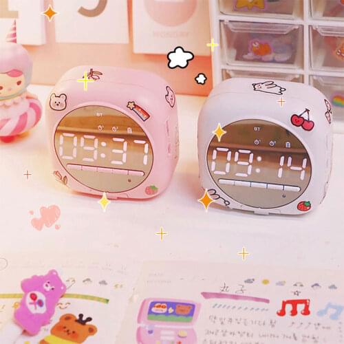 W&G Wireless Kawaii Bluetooth Speaker Stereo Student Mini Snooze Clock Alarm Desktop Ornament Girls Heart Portable Car Subwoofer