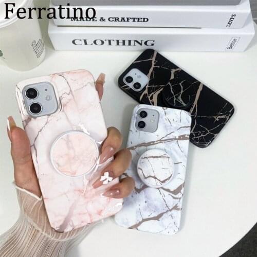 Luxury Gold Strip Crack Marble Holder Phone Case For iPhone 11 Pro Max 12 Mini XR X XS 7 8 Plus SE 2020 Soft Silicon Stand Cover