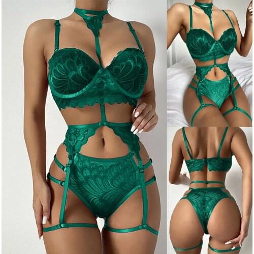3pc Sensual Lingerie Woman Plus Size Sexy Lingerie Womens Underwear Lace Erotic Lingerie Sexy Underwear Set Bra Briefs Garter