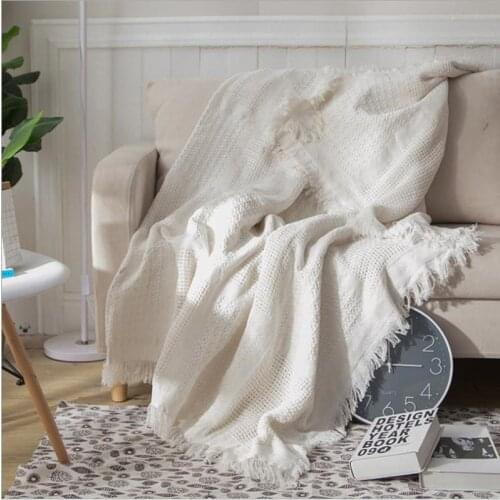 White Grid Cotton Knitted Throw Blanket Double-Sided Travel Robe Throws Nordic Sofa Bed Living Room Blanket Decorative