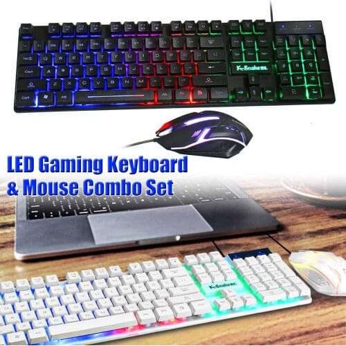1000DPI USB Wired Gaming Keyboard Mouse Set PC Rainbow LED Illuminated Backlit Gamer Gaming Mouse and Keyboard Kit Home Office