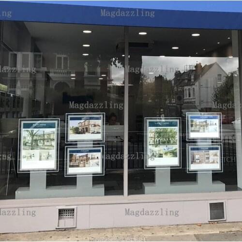 2PCS Vertical A2 + 4PCS Landscape A2 Single Side Magnetic Acrylic Frame LED Illuminated Light Display Panels for Real Estate