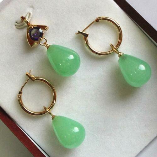 Hot Jewelry AAA 12X16MM Green Jade Pendant Necklace Earrings Set