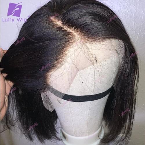 Short Straight Bob Wig Remy Indian Hair 5x5 PU Silk Base Scalp Top Lace Front Human Hair Wigs Glueless Pre Plucked Luffy