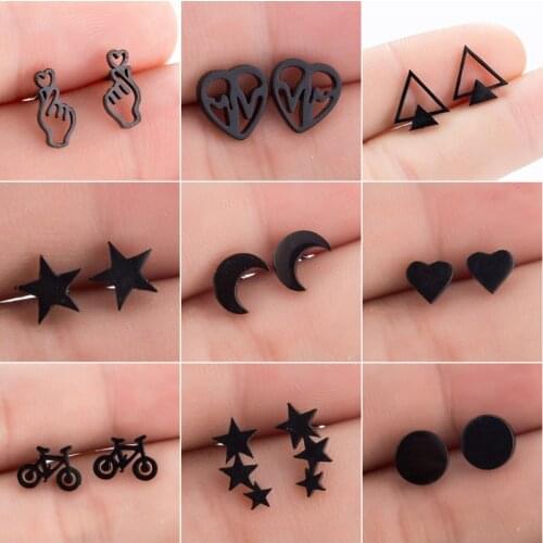 Multiple Punk Black Stainless Steel Ladies Mens Earrings Womens Fashion Simple Star Moon Round Earrings Jewelry Halloween Gift