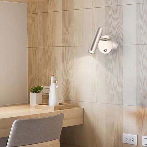 Indoor 3W LED COB Wall Reading Light Fixture Bedside Lamp On/Off Switch Bedroom