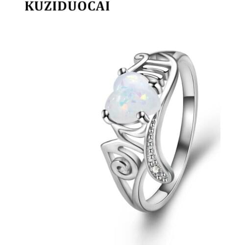 Kuziduocai 2019 New Fashion Jewelry Zircon Stainless Steel Opal Love Heart Wedding Bride Party Rings For Women Mujer Anillos R60