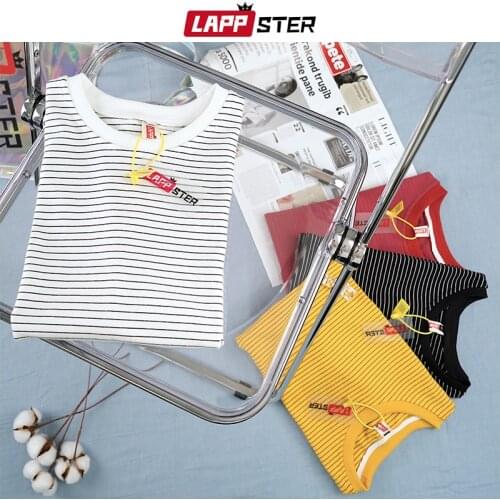 LAPPSTER Men Streetwear Striped Cotton T Shirts 2021 Summer Mens Hip Hop Harajuku T-shirts Male Korean Vintage Oversized Tops