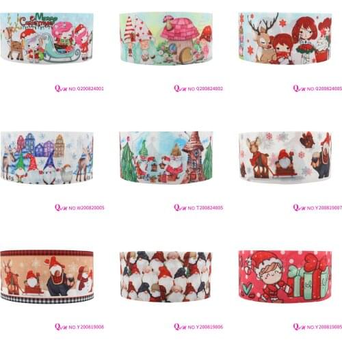Q&N ribbon 16mm 22mm 25mm 38mm 50mm 75mm Christmas Printed Decoration 50yard Ribbons Gift Box DIY Accessories Free Shipping