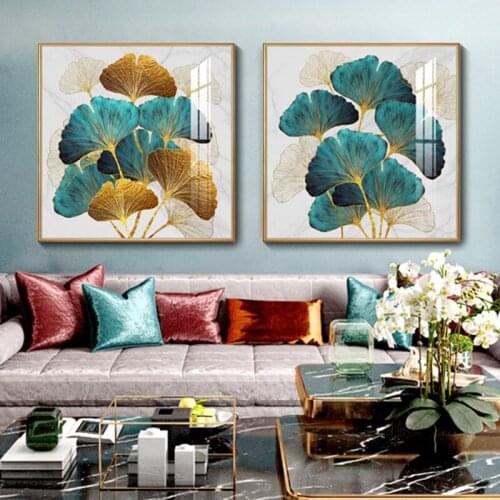 Ginkgo Leaf Dining Room Painting American Living Room Background Wall Painting Light Luxury Entrance Decoration Painting Canvas