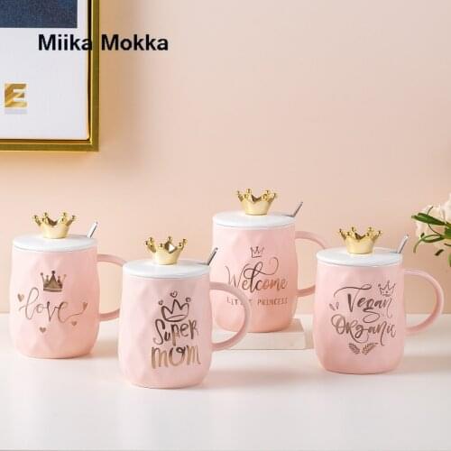 Cute Pink Little Crown Coffee Mugs English Print Milk Mugs Water Cup New Crown Theme Drinkware Best Gift for Girlfriend