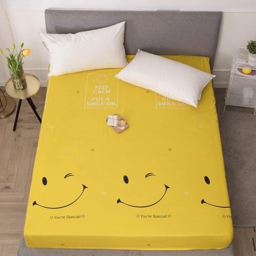 Cartoon Yellow Smile Face Cute Bed Mattress Cover Mattress Protector Pad Fitted Sheet Separated Bed Linens with Elastic Fashion