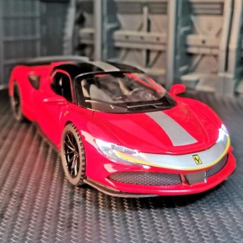 1:32 SF90 Stradale Alloy Sports Car Model Diecasts Metal Vehicles Toy Car Model Simulation Sound Light Collection Childrens Gift