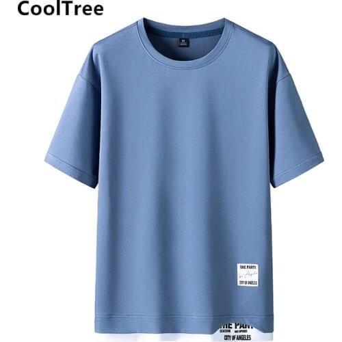 CoolTree Men 100% Cotton T-shirts Summer Solid color Round neck Short sleeve T shirt Male Loose Casual Tees Tops Brand Clothing