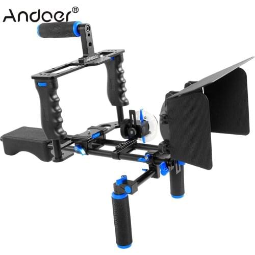 Andoer D221 Aluminum Alloy Camera Camcorder Video Cage Kit Film Making System with Cage Shoulder Pad Handle Grip for Canon Nikon