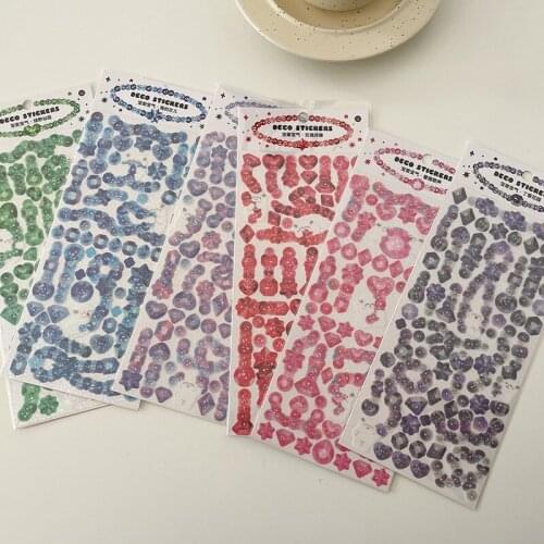 Korean Ins Pearl Necklace Diamond Cute Stickers Laser Shiny Labels Children DIY Paster Star Photo Stationery Decorative Sticker