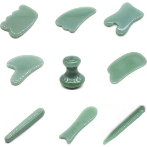 Jade Guasha Stone Board Gouache Scraper Green Glass V Face Scraping Massager Jade Face Massager Scraper Tool For Face Neck Back