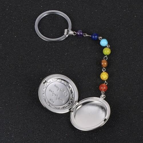 2021 New Photo Box Pendant Key Chain Ring Natural Chakra Stone Beads Keychain For Men Women Fashion Car Bag Decoration Jewelry