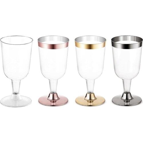 Kitchenware Disposable Bronzing Champagne Glass, 6pcs Plastic Rimmed Red Wine Ice Cream Cup Tasting Rose Gold Dessert