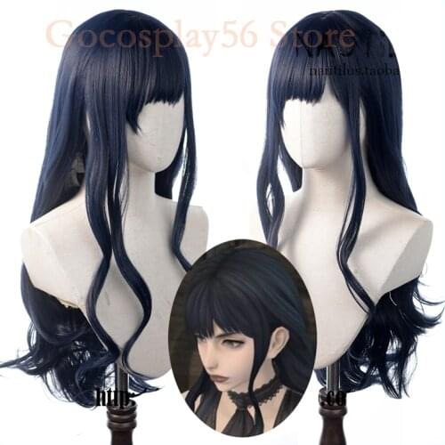 FF14 Gaia Wig Final Fantasy XIV Cosplay Wig Dark Blue Long Curly Synthetic Hair Heat Resistant Role Play Gaia Cosplay