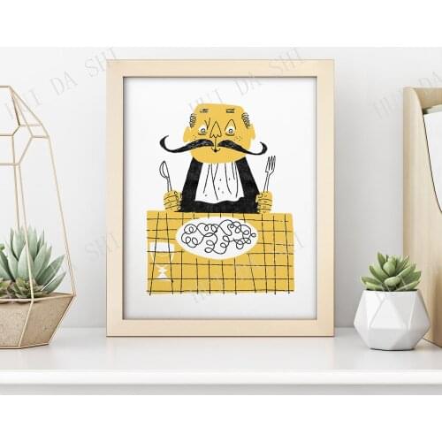 Spaghetti Print • Vintage Kitchen Art • Retro Kitchen Poster • Italian Mustache Pasta