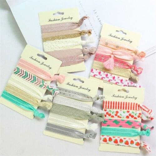 20Cards 100pcs Korean Lace Flat Stars Hair Rope Tassel Unicorn Elastic Hair Bands Knotted Ponytail Holder Bracelets Accessories
