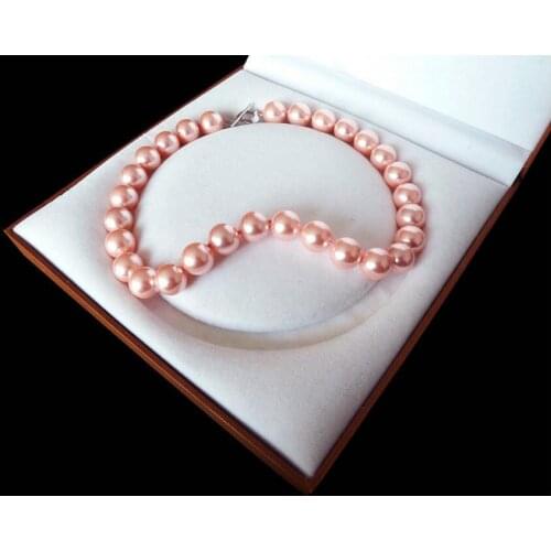 14mm luxury fashion hot pink color shell pearl necklace