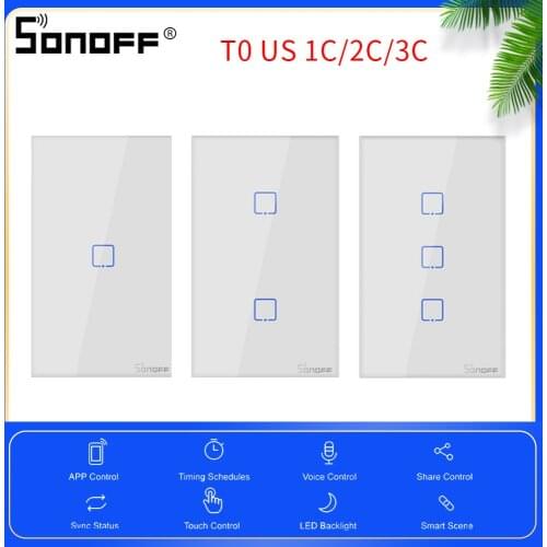 Itead Sonoff Touch Switch T0 US 1/2/3 Gang 433Mhz RF Wifi Switch 220V Smart Wall Touch Light Switch Smart Home Automation Module