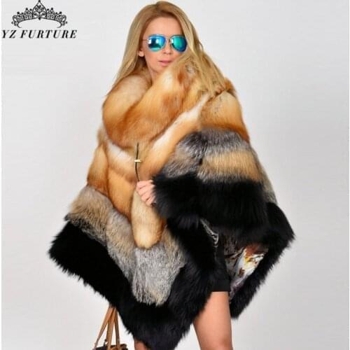 2020 Hot Sale Women Real FOX Fur Shawl Natural Real Fox Fur Poncho Scarf Autumn Winter Fur Coat Large Shawl Lady