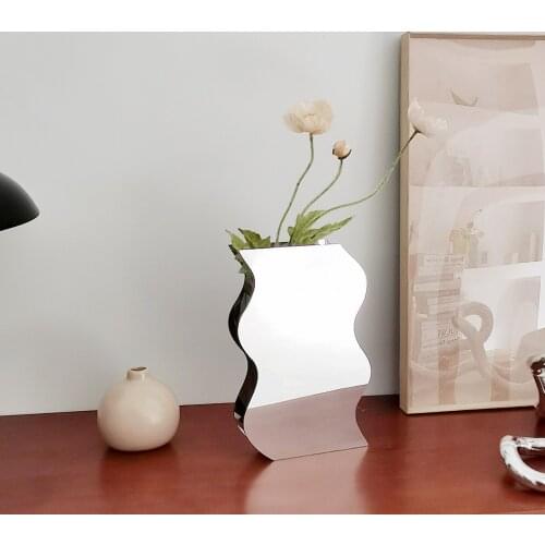 Nordic Acrylic Tabletop Vase Wave Shape Table Decoration Flower Storage Holder Centrepiece Home Office Studio Decor