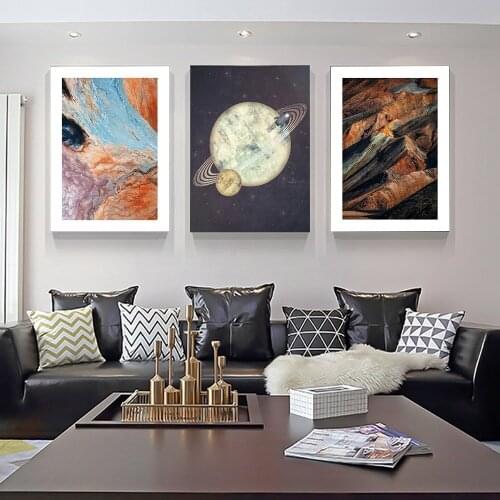 Nordic Planet Space Poster Saturn Canvas Painting Wall Art Prins Marble Pattern Pictures Wall For Living Room Modern Decor