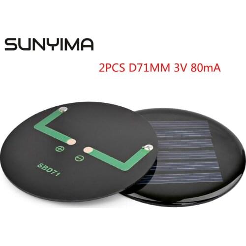SUNYIMA 2PCS Mini Portable Solar Panels Painel D71mm 3V 80mA For DIY kits Solar Charger Panel Paneles