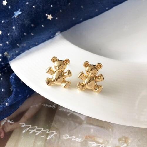 Temperament Girls Little Bear Clip on Earrings for Girls Cute Stereoscopic Metal Korean Earrings