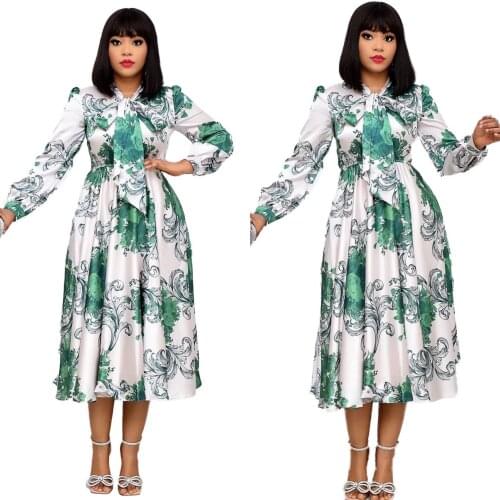 VITIANA Women White Long Dress Autumn 2021 Female Long Sleeve Bow A-Line Formal Dresses Femme Office OL Lady Vestidos Africa
