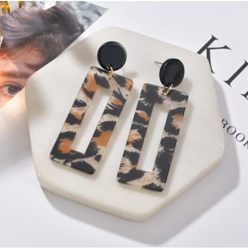 2019 Fashion Jewelry Acrylic Dangle Earrings For Women Leopard Print Geometry Big Square Earrings Acetate Brincos Gift