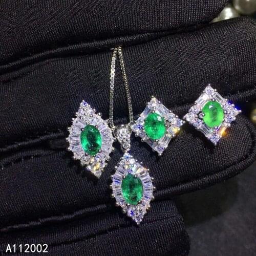 KJJEAXCMY fine jewelry natural Emerald 925 sterling silver new women pendant earrings ring set support test classic hot selling