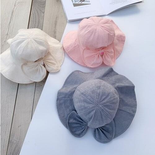 1 Pcs Summer Spring Outdoor Baby Bucket Hat Girls Fisherman Sun Hats Cotton Children Cap Kids Princess Beach Cap Bow Girl Caps