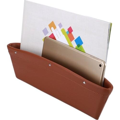 1pc PULeather Brown Auto Car Seat Gap Slit Pocket Storage Organizer Catch Catcher Box Caddy Leather Glove