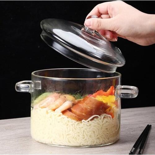 1350ML Transparent Glass Soup Pot Saucepan Stove Heat-Resistant Porridge Pot Noodle Bowl Heating Bowl Kitchen Cooking Tools