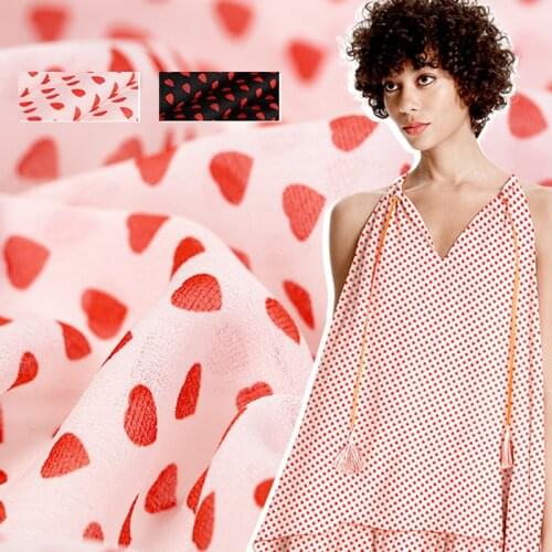 150CM Wide 160G/M Red Heart Shape Print Polyester Chiffon Fabric for Spring and Autumn Suit Dress Outwear Overcoat Jacket E1066