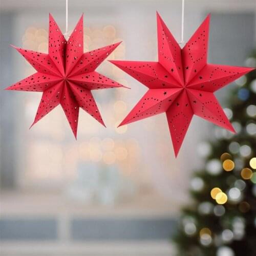 2Pcs Paper Lanterns Xmas Hanging Paper Star Lampshade Christmas Nine-Pointed Star Origami Lanterns Household Decorations