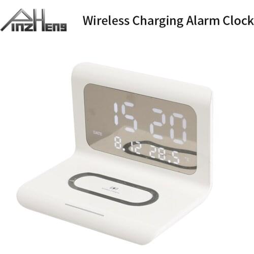 PINZHENG Wireless Charger Alarm Clocks Wireless Charging Board For Samsung iPhone Clock Temperature Mirror Wireless Charging