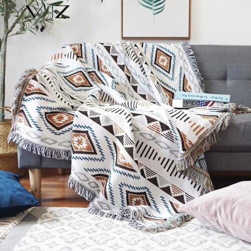 Bohemian Geometric Plaid Knitted Blanket with Tassels Double Sides Used Chair Lounge Cover Nordic Home Travel Cobija Cobertor